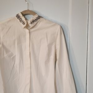 White Button Down with jeweled collar.